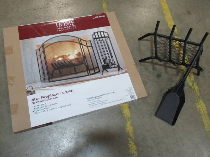 lot 132 image: Home Decorators Collection 48 Salishan Fireplace Screen FA101SA and 18 Fire Place GrateLog Craddle.