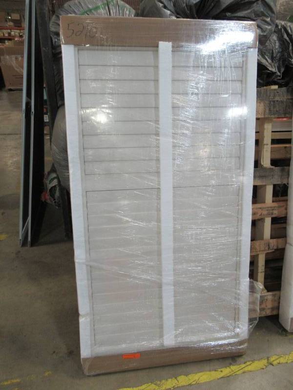 lot 95 image: Pair of Home Decorators Collection DIY Composite Wood Shutters in Off White.