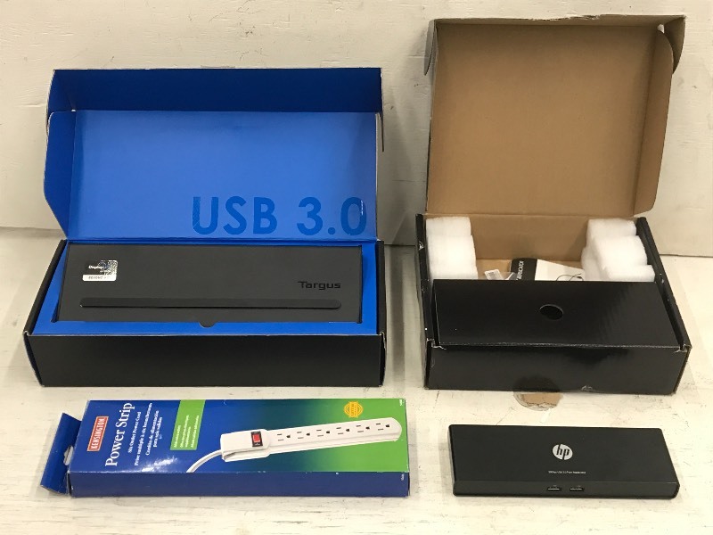 lot 62 image: HP Port Replicator, Power Strip & Targus Video Docking Station