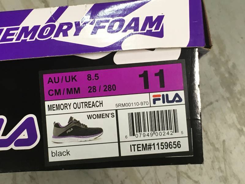 Fila Womens 11 Memory Foam Outreach Athletic Shoes Black Purple 5RM00110-970 Not Used