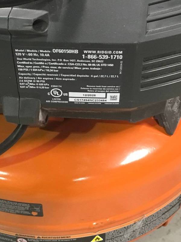 RIDGID 6 Gal. Portable Electric Pancake Air  Compressor in good working condition