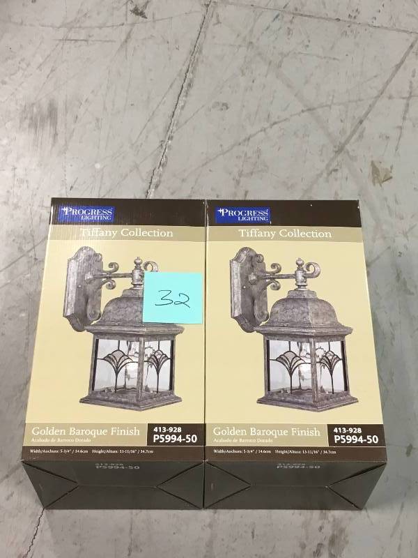 Progress Lighting Outdoor Wall Bracket Light with Water Patterned Glass Fixture LOT OF 2 not used