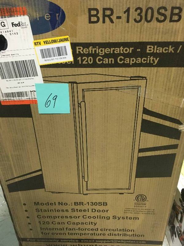 BR-130SB Whynter Beverage Refrigerator with Internal Fan � Stainless Steel 120 Can Capacity  in working condition