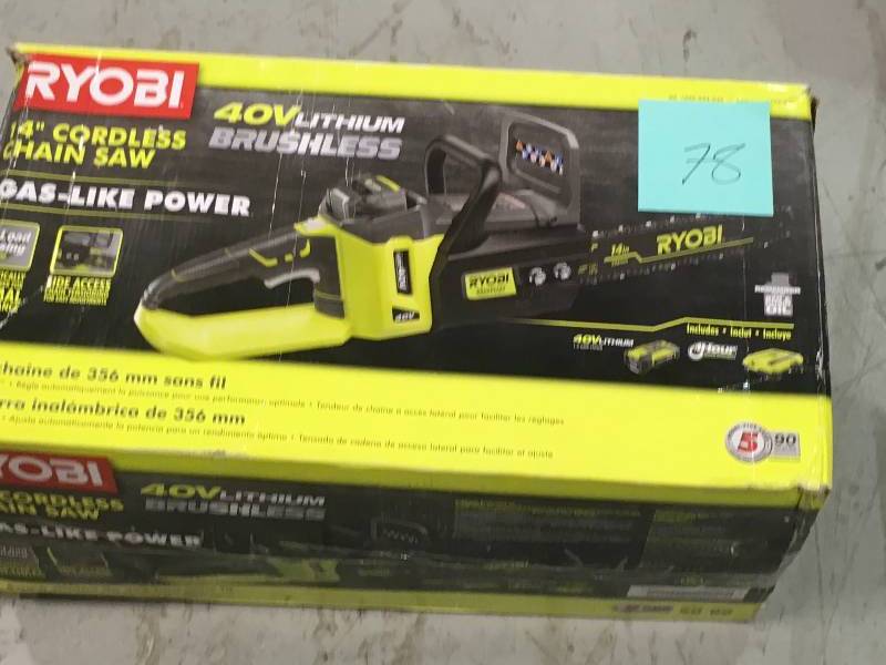 Ryobi 14 in. 40-Volt Brushless Lithium-Ion Cordless Chainsaw 1.5 Ah Battery and Charger Included  in working condition