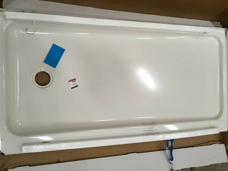 lot 1 image: 32 in. x 60 in. Single Threshold Retrofit Left Drain Shower Pan in White Not used