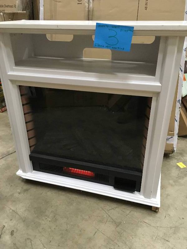 lot 3 image: Hampton Bay Ansley 32 in. Rolling Mantel Infrared Electric Fireplace in White HEATS WELL FIREPLACE FLAME NOT WORKING