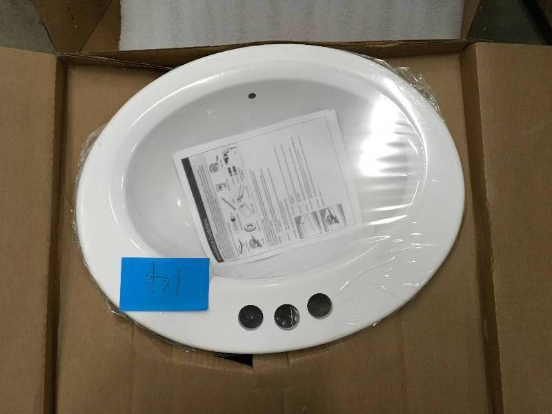lot 14 image: Thermocast Tierra Drop-In Bathroom Sink in White Not used