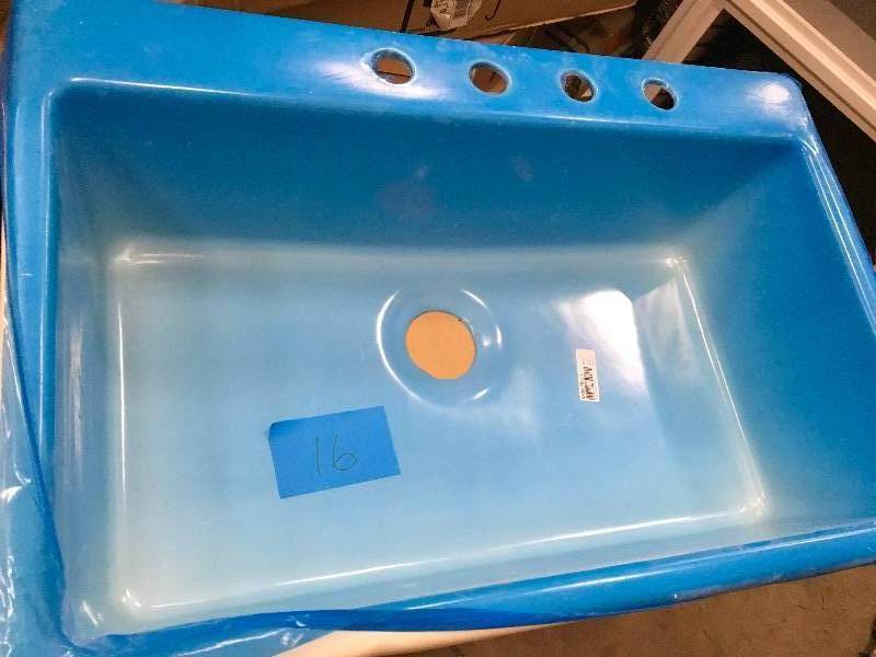 lot 16 image: Lyons Biscuit Linear by Single Acrylic Deep Single Faucet Hole Kitchen Sink Not used
