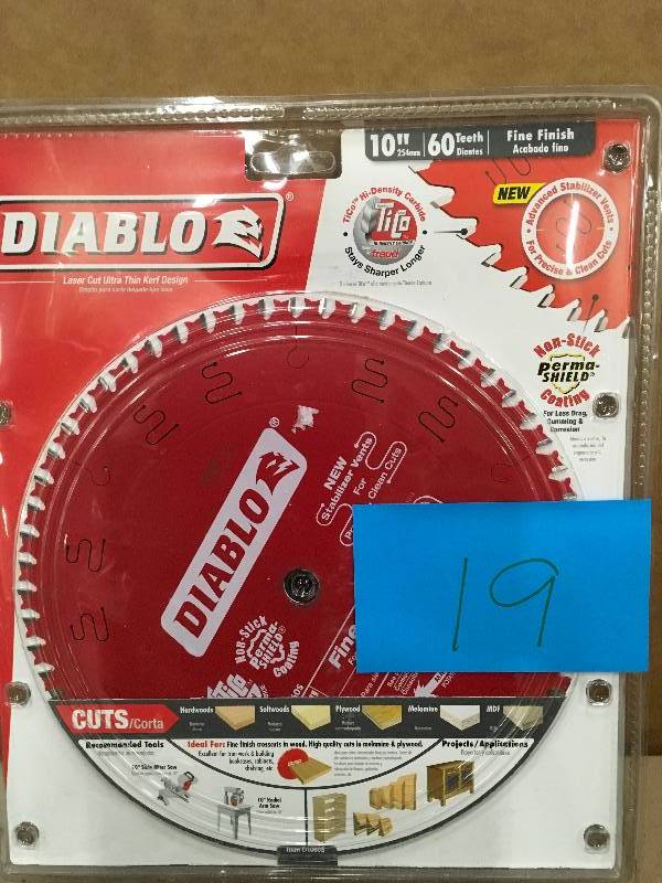 lot 19 image: Diablo 10 in. x 60-Tooth Fine Finish Slide Miter Saw Blade Not used