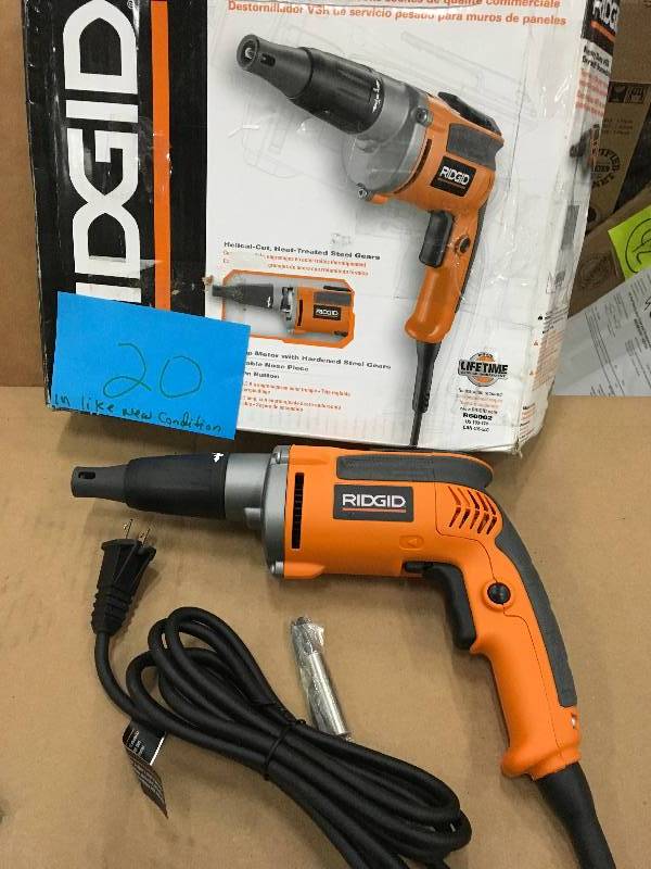 lot 20 image: RIDGID 6.5 Amp Corded 14 in. Heavy-Duty VSR Drywall Screwdriver In like new condition.in ike new condition