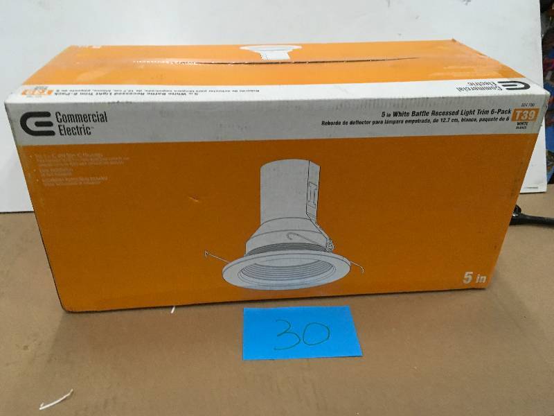 lot 30 image: Commercial Electric 624786 5 White Baffle Recessed Light Trim Not used