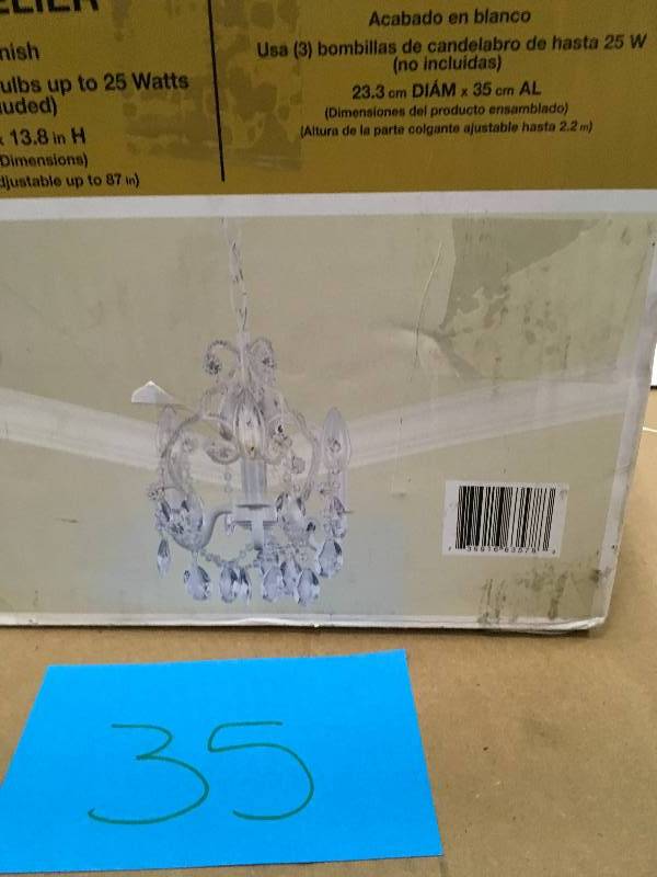lot 35 image: Hampton Bay Chandeliers 3-Light White Mini Chandelier