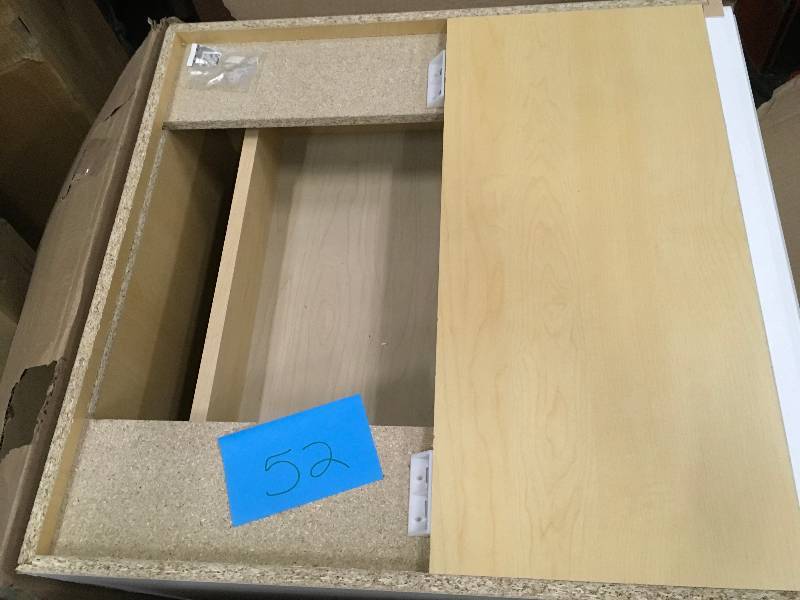 lot 52 image: Hampton Bay Madison Assembled 24x34.5x24 in. Base Cabinet with Soft Close Drawer in Warm White Not used