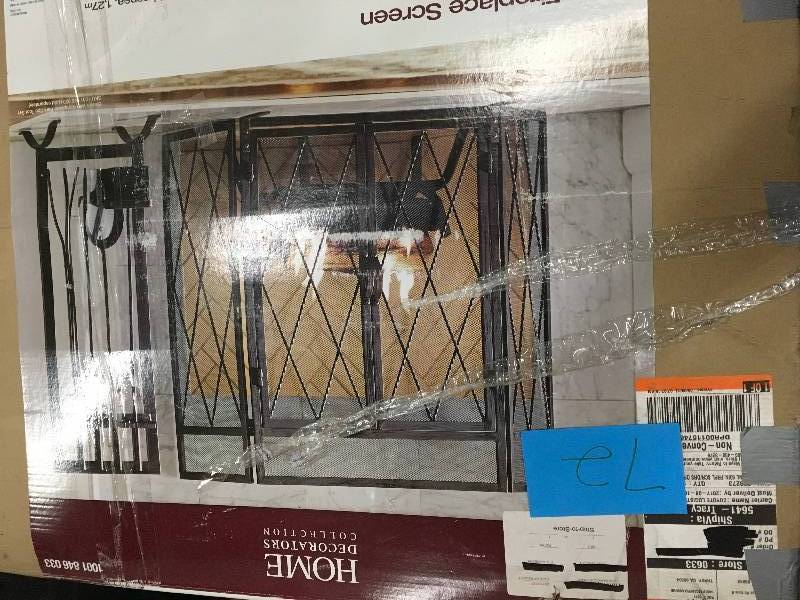 lot 72 image: Home Decorators Collection Kempston Park Oil-Rubbed Bronze 3-Panel 50 in. Fireplace Screen with Doors Not used