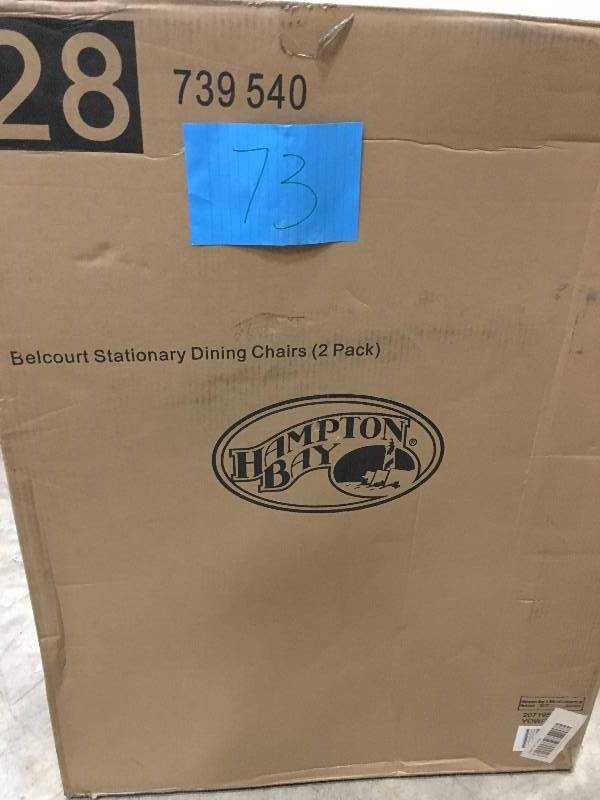 lot 73 image: Hampton Bay Belcourt Stationary Dining Chair (2-Pack) Not used