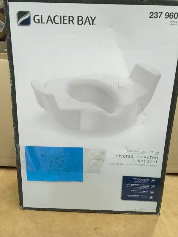 lot 78 image: Glacier Bay Seats Universal Elevated Toilet Seat in White Not used