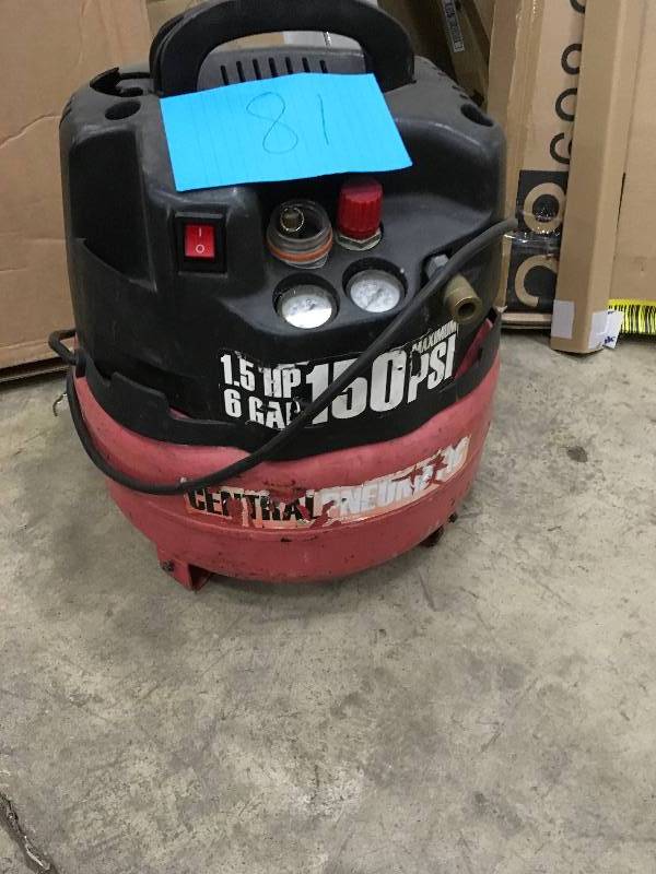 lot 81 image: 6 Gal. 150 PSI Portable Electric Pancake Air Compressor USED in working condition