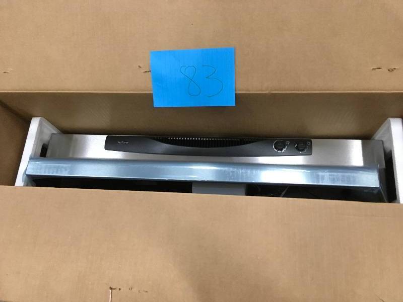 lot 83 image: NuTone ACS Series 30 in. Convertible Under Cabinet Range Hood with Light in Stainless Steel Not used