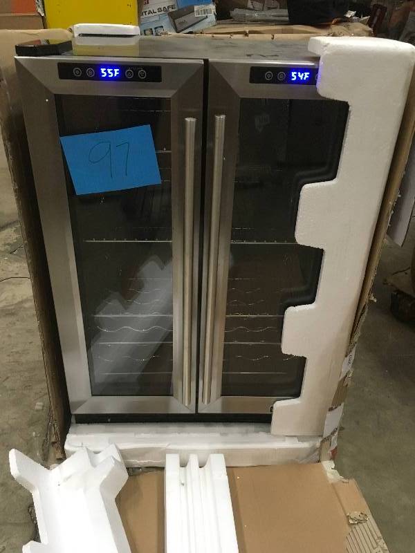 lot 97 image: Magic Chef Dual Zone 23.4 in. 42-Bottle 114 Can Wine and Beverage Cooler in working condition