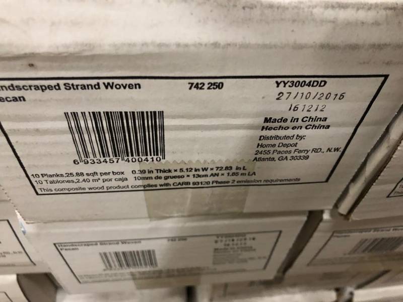 lot 89 image: 16 cases of Home Decorators Hand Scraped Strand Woven Earl Grey 12 in. T x 5-18 in. W x 72-78 in. L Solid Bamboo Flooring New
