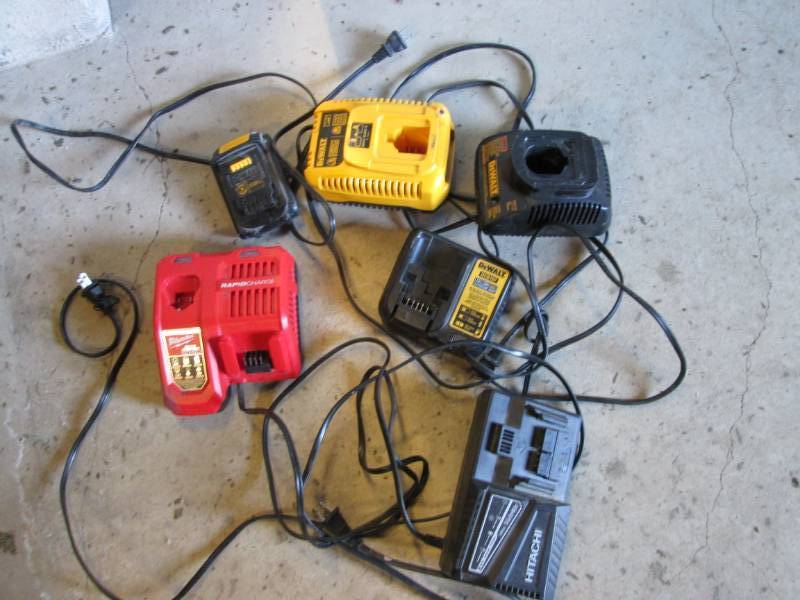 Lot of battery chargers and a Dewal...