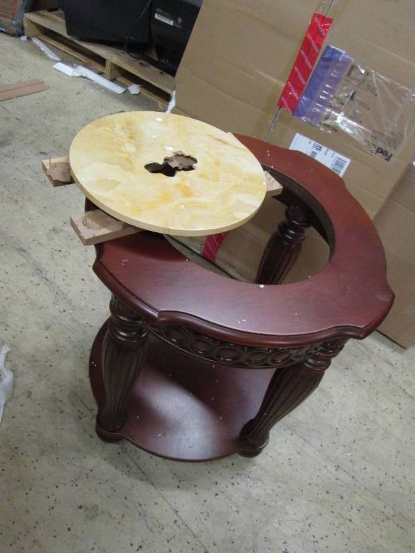 lot 18 image: Carved Marble End Table open box, d...