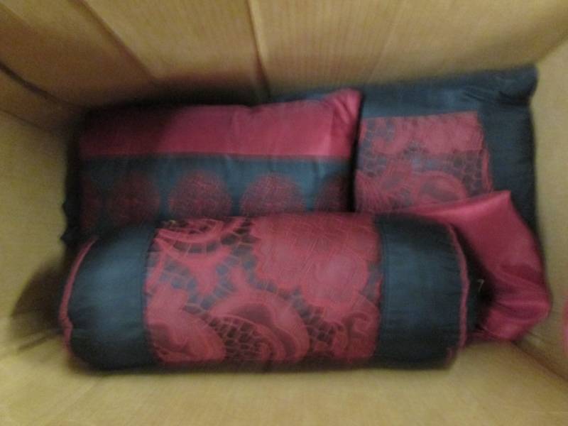 lot 24 image: Red Comforter & Window Treatment Se...