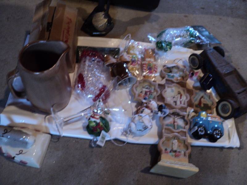 covered tote full of new Xmas ornam...