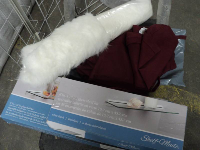 3 glass shelves, new 2 x 3 ft rug a...