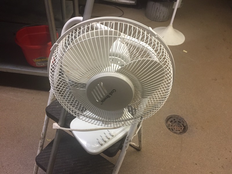 lot 197 image: Step Stool, Fan & Floor Squeege