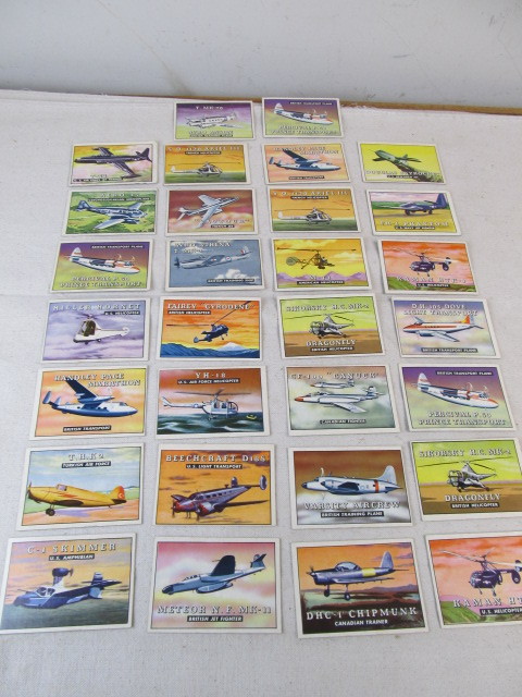 lot 60 image: Large Lot of Early 50s Topps FRIEND OR FOE Military Aircraft Trading Cards
