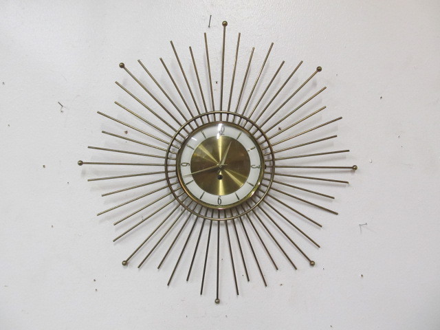 lot 70 image: Mid Century Brass Starburst Wall Clock