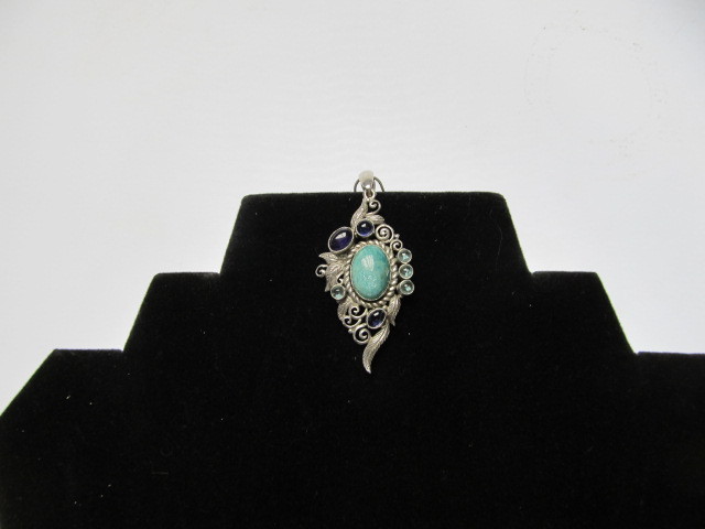 lot 181 image: Signed Sterling Silver Pendant wGemstones