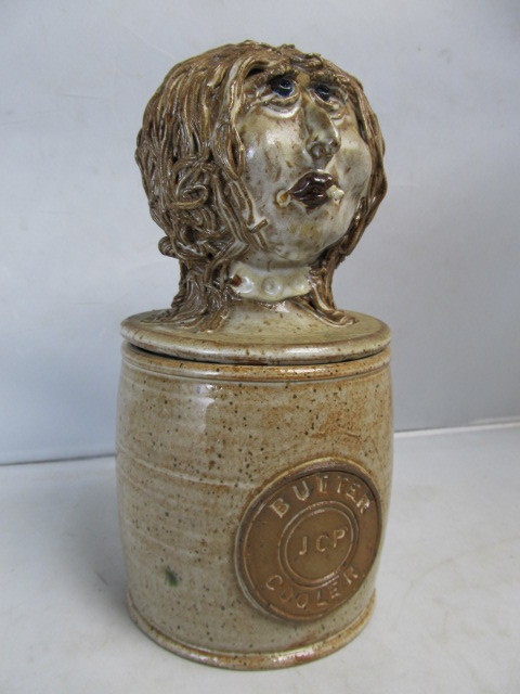 lot 103 image: Unusual Vintage Stoneware Lidded Head Jar