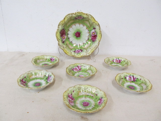 lot 13 image: Antique Ornate Porcelain Serving Bowl Set