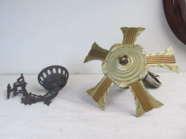 lot 212 image: Orig Vintage Deco Slip Shade Light Fixture & Iron Sconce Arm