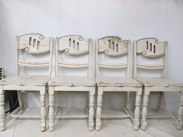 lot 202 image: Set of 4 Vintage Painted Scroll Back Wooden Chairs