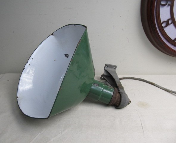 lot 196 image: Large Vintage Enamel Service Station Light Fixture wBracket