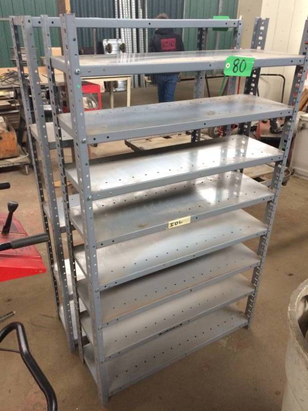 lot 80 image: Two Gray Industrial Shelves