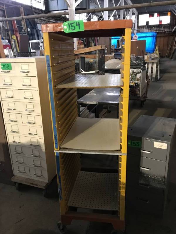 lot 154 image: Yellow Rolling Tray Cabinet wshelf