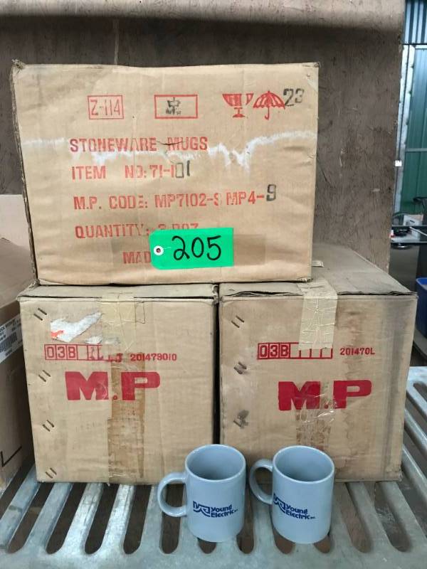 lot 205 image: Young Electric branded gray coffee mugs