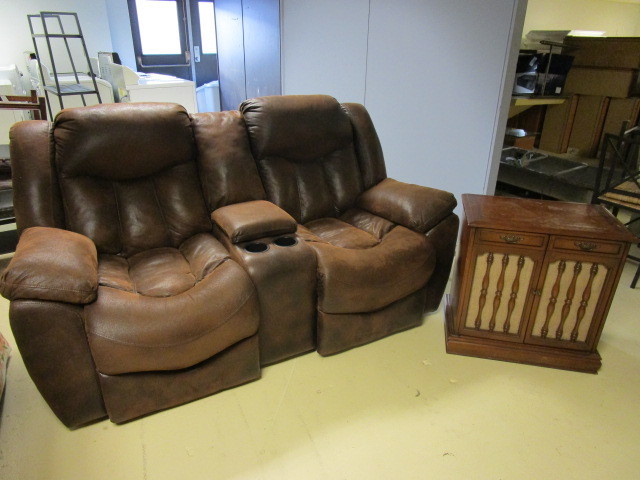 RECLINING ENTERTAINMENT SOFA AND END TABLE