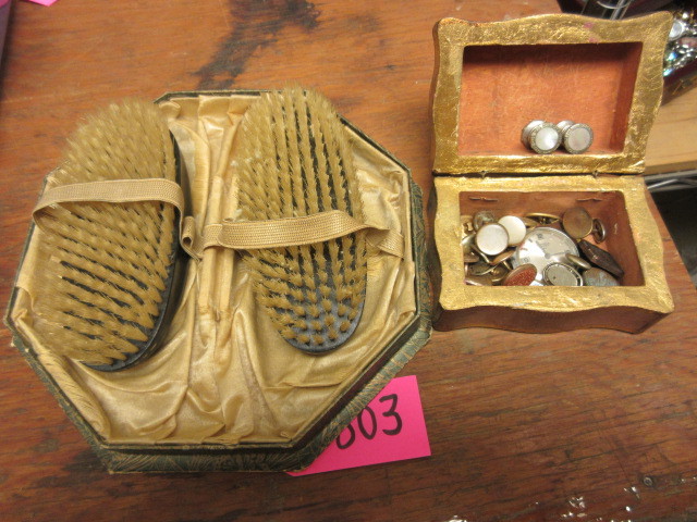 lot 803 image: GRANDPAS CUFFLINKS, STUDS, AND EBONY WOOD BRUSH PAIR