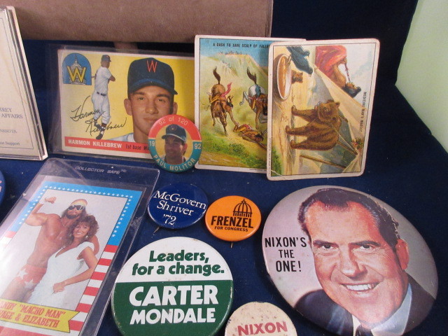 lot 911 image: POLITICAL BUTTONS, BASEBALL CARD, INDIAN TOBACCO CARDS