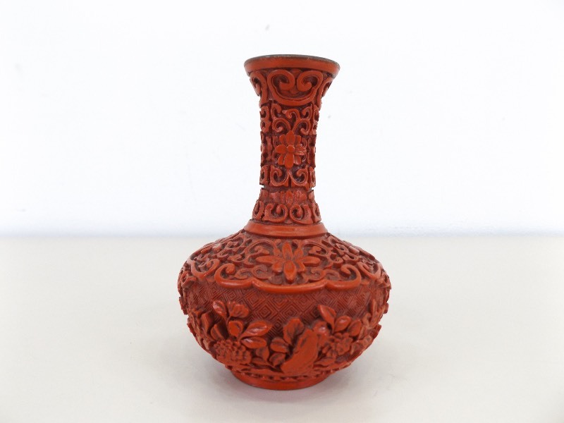 lot 5 image: Vintage Asian Cinnabar Enamel Vase  