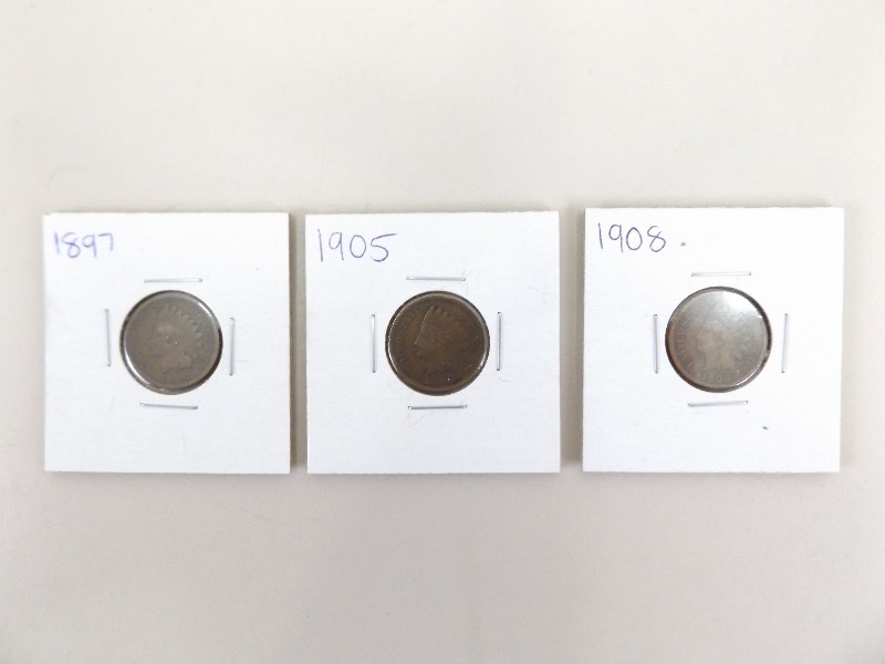 lot 68 image: 1897, 1905, and 1908 Indian Head Pennies