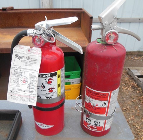 lot 100 image: 2 Fire Extinguishers and Metal Brackets, Compartments, and Truck Latches from Brinks Armored Truck  Car
