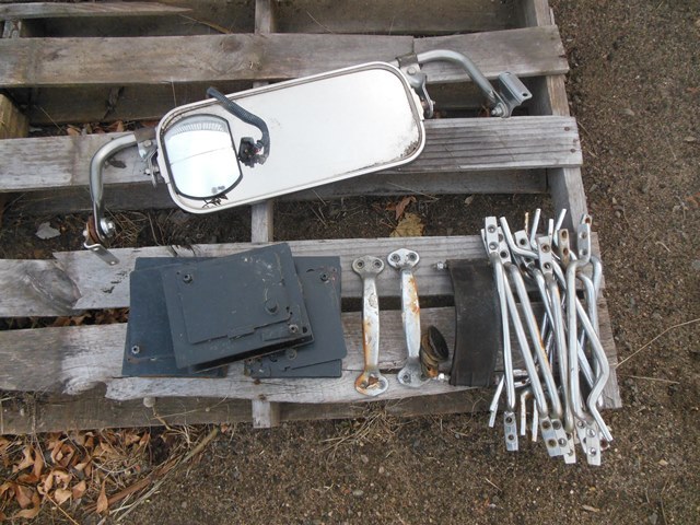 lot 102 image: Truck Vents, Grab Bars, Mirrors, and Maradyne Fans from Brinks International 4700 DT 466E Armored Truck  Car