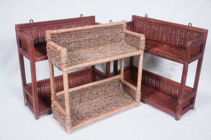 lot 14 image: Three Wicker Wall Shelves