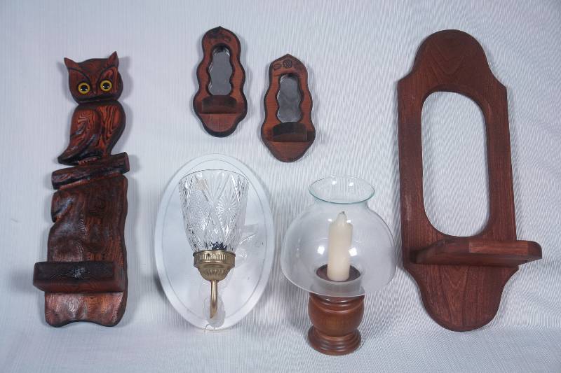 lot 21 image: Shelves, Sconces, and a Candle Holder.